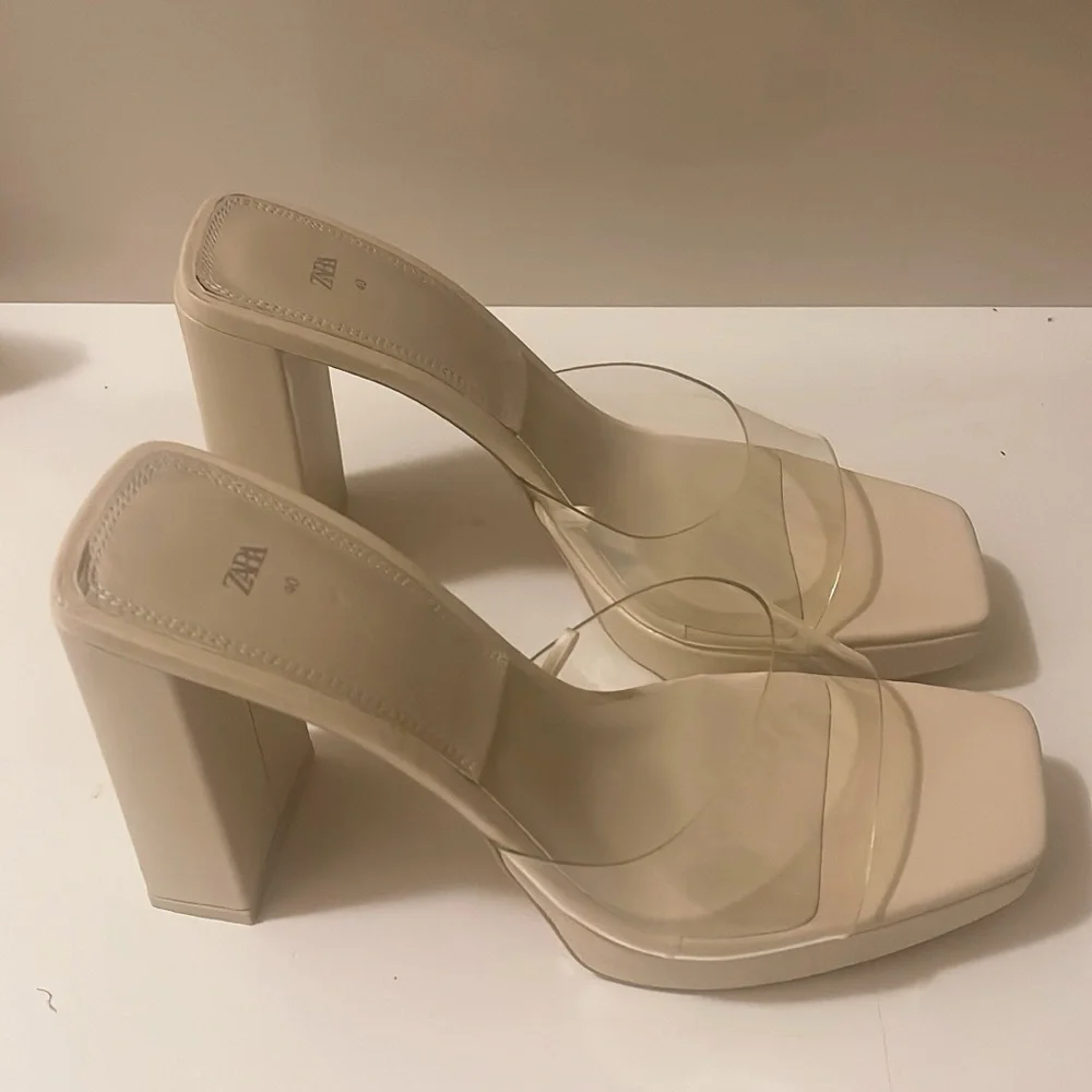 Zara Heels Slip-on Platform Cocktail Ivory Solid Shoes - Picture 2 of 8